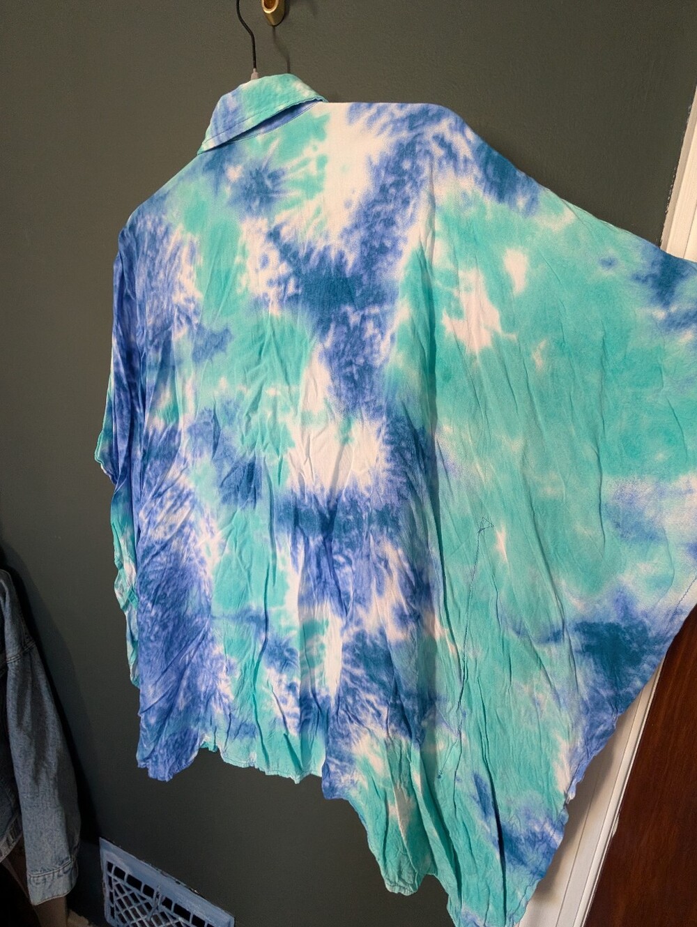 Ekoiaer Tie-Dye Blue & Aqua Button-Front Swim Coverup Shirt - Picture 8 of 8